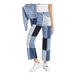 Signature 8 Ultra High Rise Button Fly Color block Patchwork Straight Jean Small